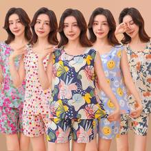 棉绸睡衣女士夏季薄款无袖背心短裤两件套装大码宽松人造棉家居服