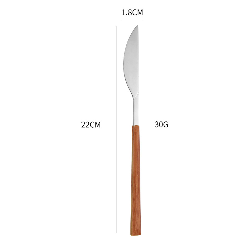 Al por mayor creativo japonés occidental vajilla caja de regalo traje Hotel Acero inoxidable madera grano cuadrado mango cuchillo tenedor postre cuchara