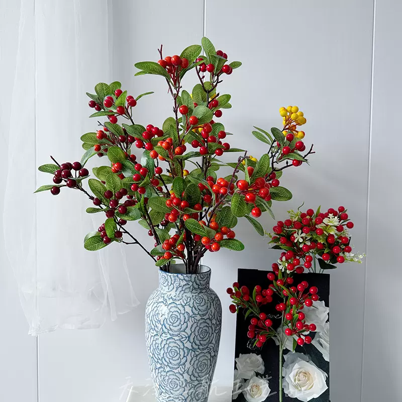红果发财果假花年宵花福桶材料包冬青果过年装饰花批发新年福桶