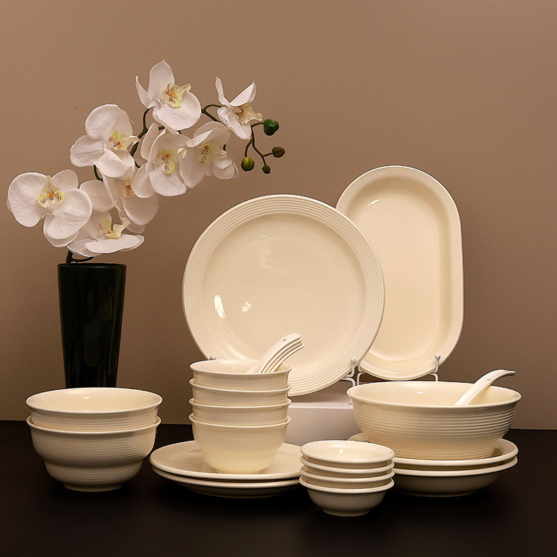 Nordic Simple Cream Style Tableware Dishes Set Bowl Household 2025 New Style Dishes and Dishes Combination Housewarming New Home Ceramic