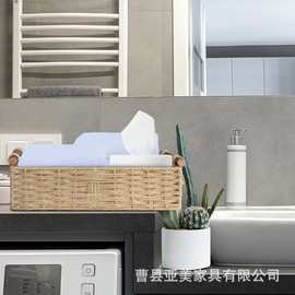 跨境手工编织收纳篮多规带手柄纸绳编织筐客厅遥控器杂物盒储物篮