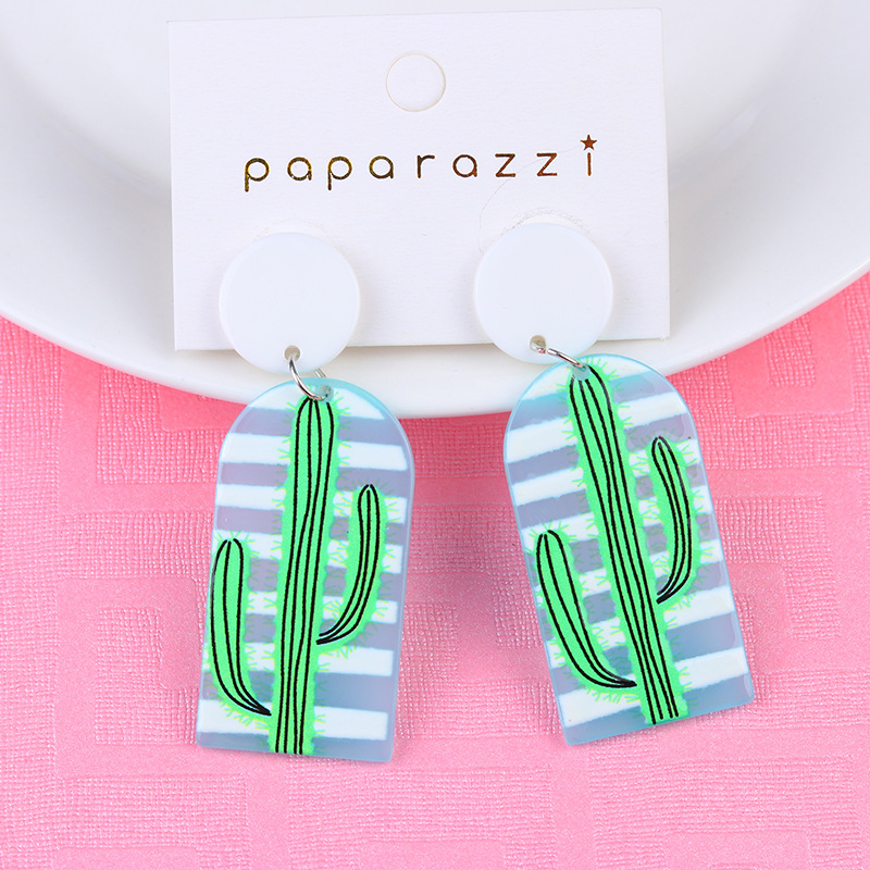 1 Pair Quantity Daily Occasion 1 Pair Fashion Cactus Stripe Heart Shape Patchwork Arylic Drop Earrings