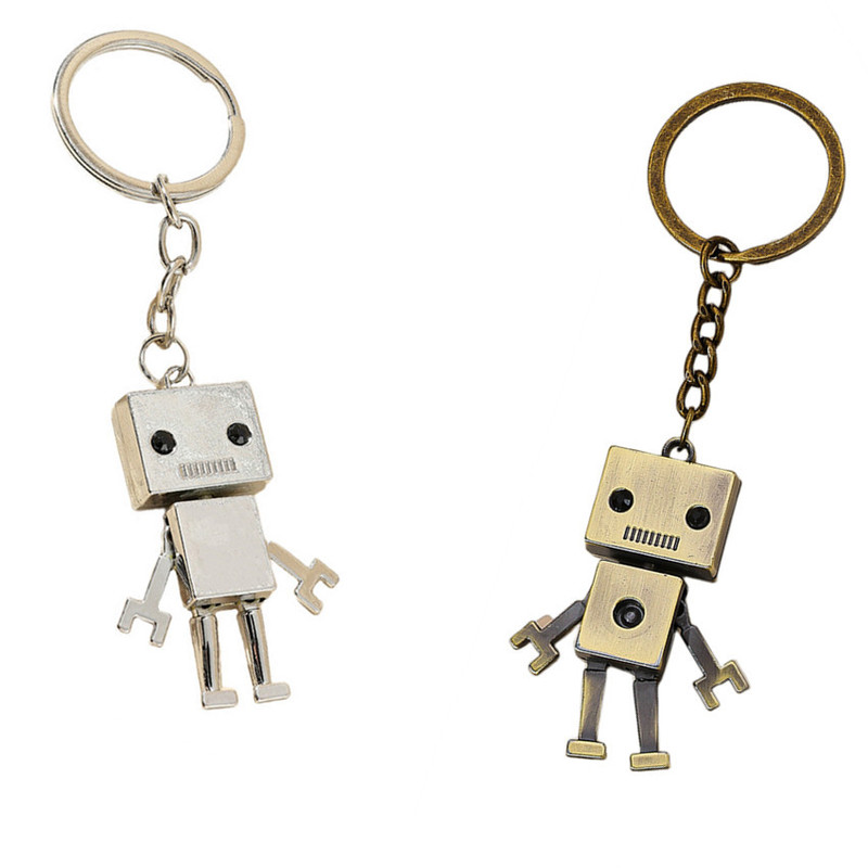 Foreign Trade Popular Alloy Carton Robot Car Keychain Big Head Movable Robot Keychain Pendant