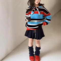女童毛衣春秋款2025新款洋气儿童韩系针织衫大童时髦条纹套头毛衣