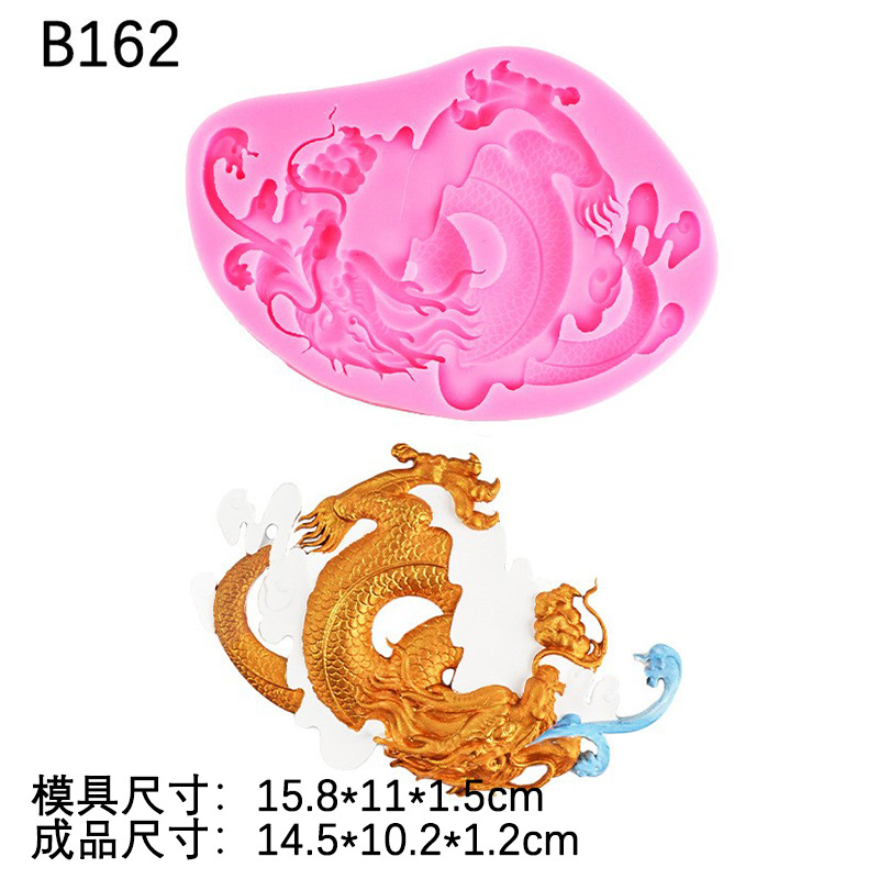 Año Nuevo estilo chino auspicioso dragón spray hornear fondant cake decoración montaña edificio casa chocolate molde de silicona