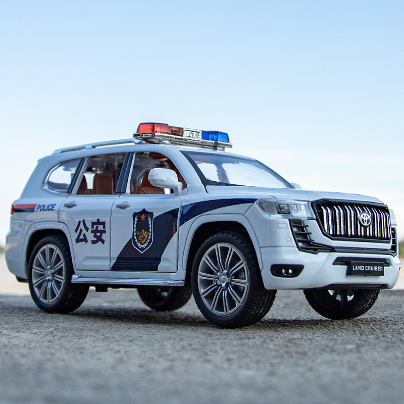2022 1:24 Toyota Prado Police Car Alloy Car Model Six-Door Sound and Light Pull-Back Boy Toy Wholesale