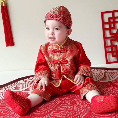 宝宝周岁礼服男套装男童红色男孩生日满月抓周服婴儿衣服中式唐装
