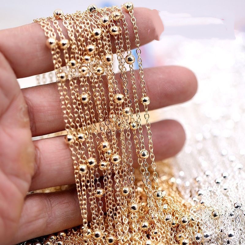 1.5mm豆珠链保色diy饰品配件特细链条合金项链手链耳饰十字流苏链