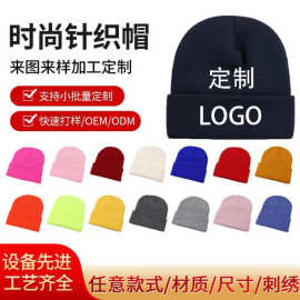 外贸冷帽腈纶针织帽定 制刺绣logo来图来样提花针织帽工厂批发定