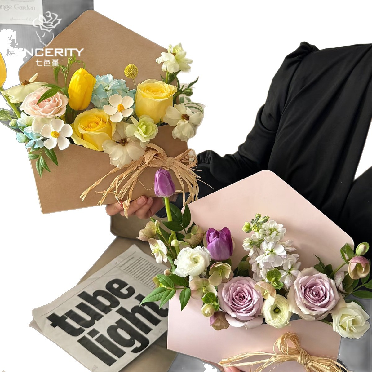 Cuatro colores Cordier otoño sobre caja de flores creativa ramo de flores sobre colorido florista material de flor