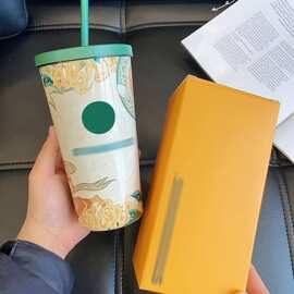 星爸爸中国风郭煌飞天吸管杯304不锈钢水杯办公室高颜值咖啡杯