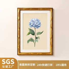 亚马逊绣球花装饰画竹节画框复古客厅艺术微喷帆布画 walldecor画