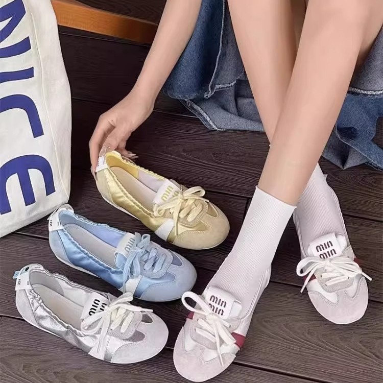 Forrest Gump Shoes Women's 2025 New Ballet Training Shoes Lace-Up Retro Versatile Lightweight Breathable Sports White Shoes Flats