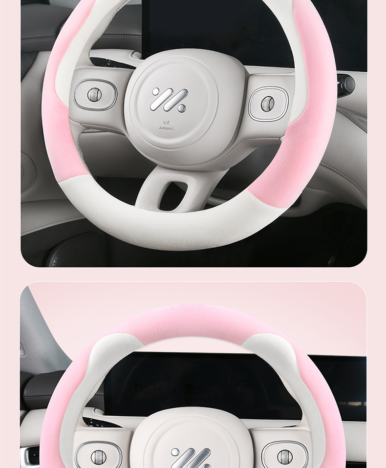 Wholesale Bear Ears Short Velvet Warm Winter New Car Handlebar Cover Feels Delicate and Comfortable Plush Steering Wheel Cover
