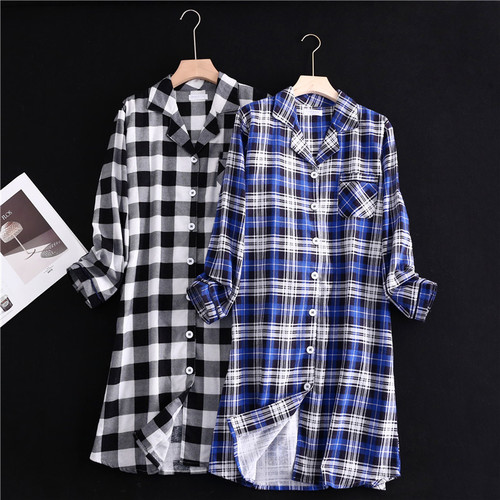 The Autumn and Winter Lady Cotton Fleece Velour Pilling Suit Lapel Button Long Dress Casual Home Sleep Dress Warm European and American Style