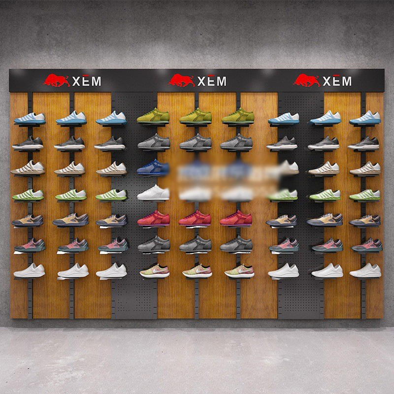 Tienda de ropa estante de exhibición gabinete de exhibición de pared Zapatero tienda de zapatilla de deporte estante centro comercial tienda de zapatos estante de zapatos
