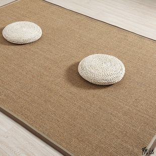 Linen Carpet Cotton and Linen Rectangular Machine Washable Summer Living Room Fabric Modern Plain Straw Zen Rattan