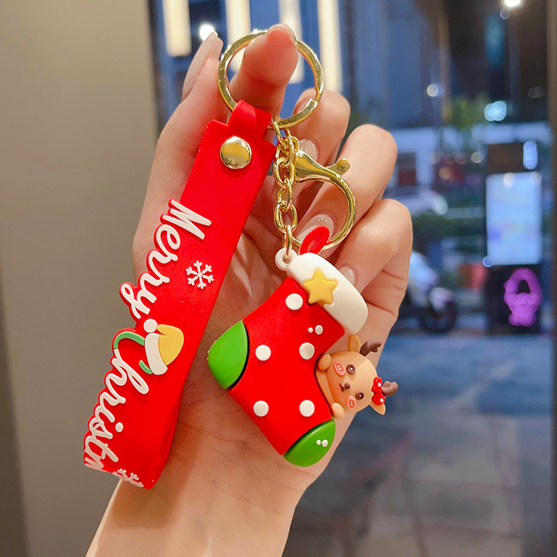 国境を越えたサンタクロースのキーホルダークリスマスペンダントクリスマスツリートナカイ人形バッグキーホルダープレゼント卸売り|undefined