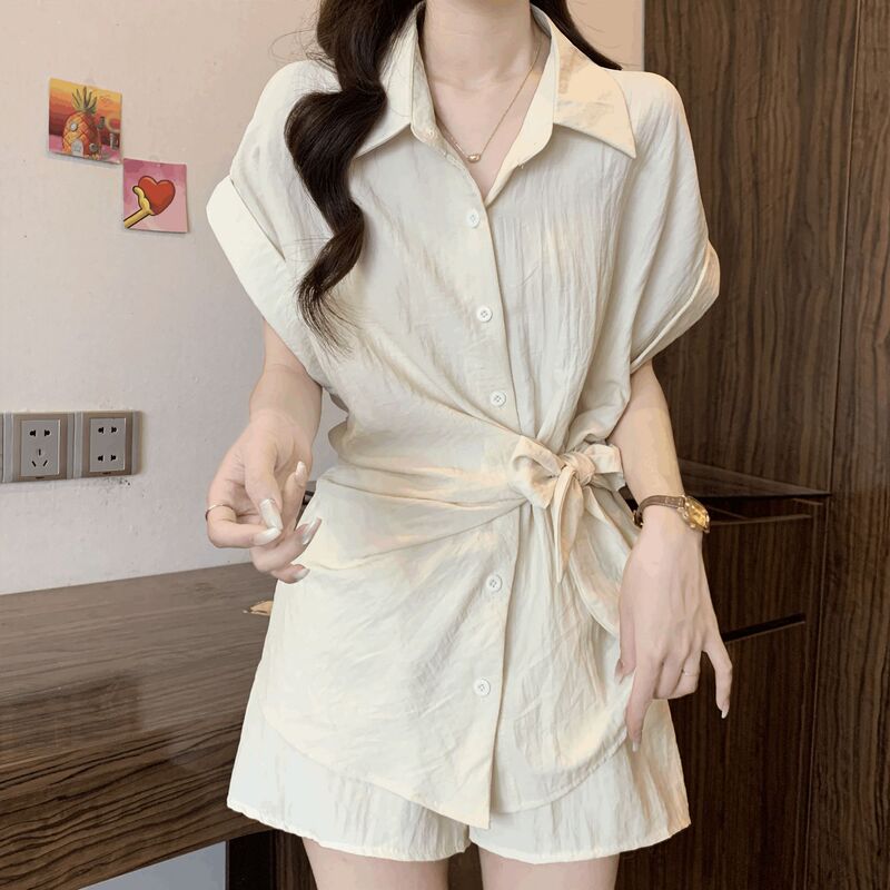 韩系巨好看套装女夏显瘦遮肚子减龄大方得体气质一整套短裤两件套|undefined