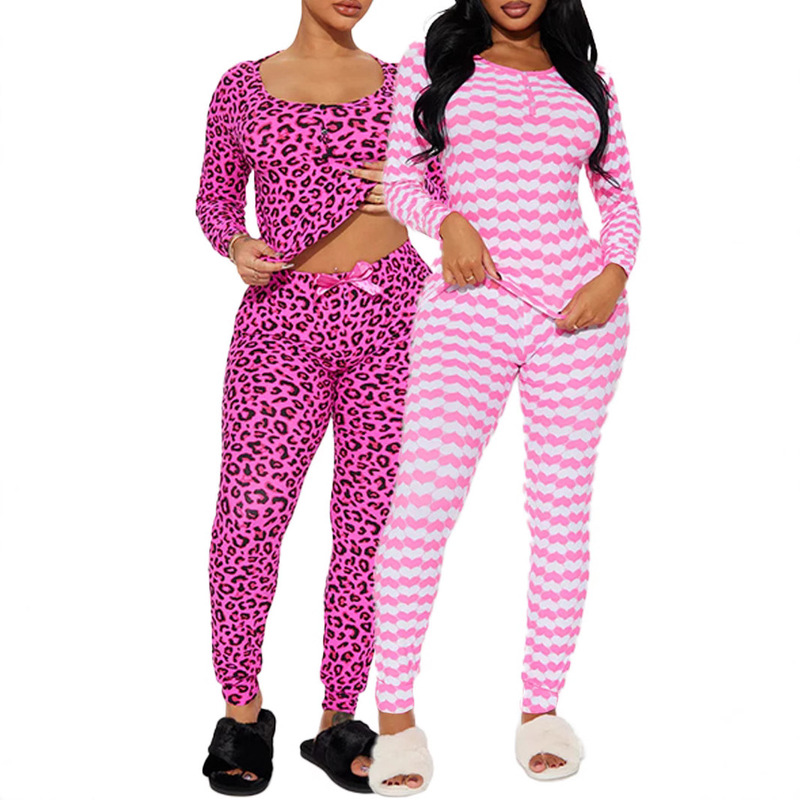 European Code Cross-border 2025 Summer Amazon Women's Clothing Comfortable Home Crewneck Long Sleeve Tight Three-button Trousers suit