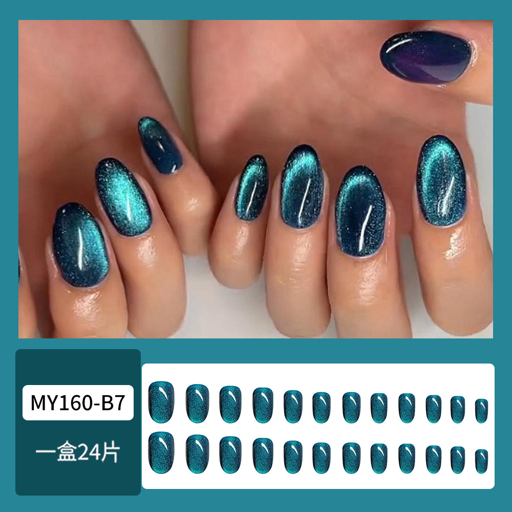 Comercio exterior corto venta caliente desgaste pieza de uñas Peacock Blue Crystal ojo de gato desgaste piezas de uñas falsas de Europa y los Estados Unidos image 7
