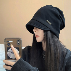 日系堆堆帽子女秋冬素颜显脸小包头帽网红黑色时尚百搭冷帽月子帽