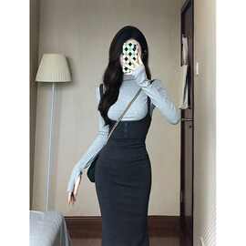 纯欲辣妹风背带鱼尾长裙秋季2023新款时尚高腰修身包臀连衣裙女装