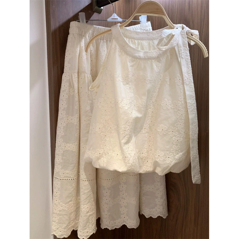 Полный комплект модных жаккардовых топов и юбок в корейском стиле для летнего сезона.