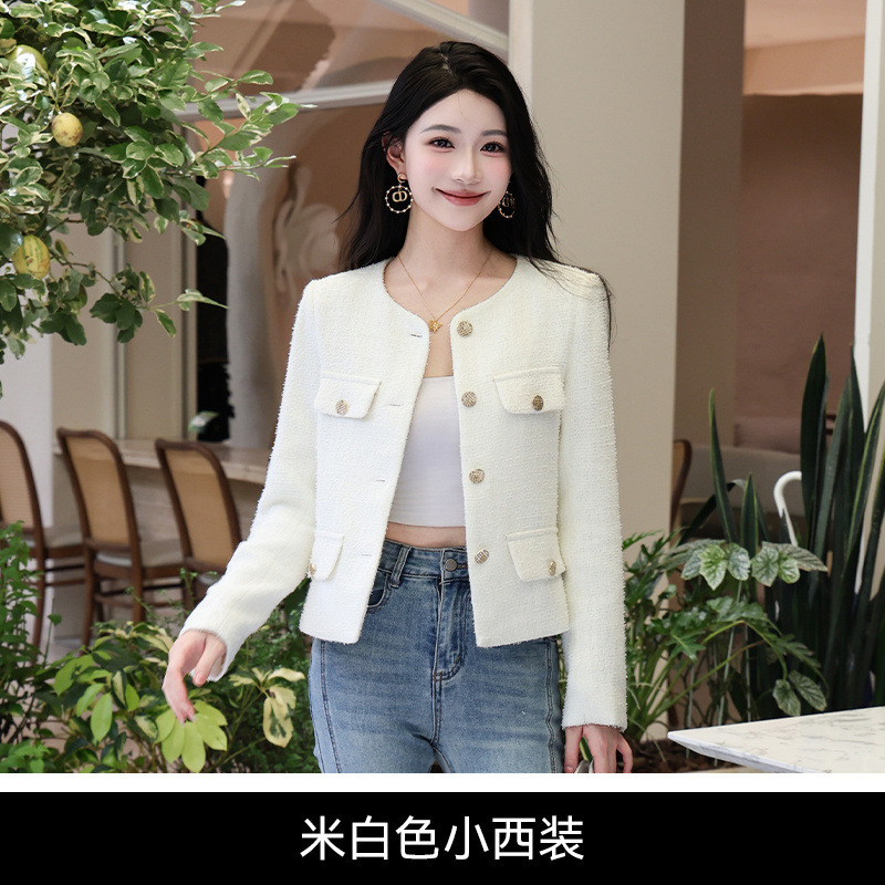 米白色小香风西装外套女秋季2025新款高级感名媛气质休闲西服上衣|undefined