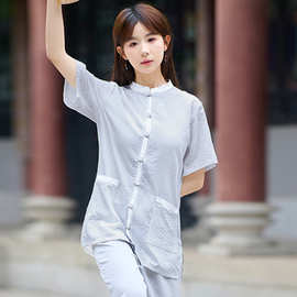新款夏季短袖国风上衣松紧腰灯笼裤太极练功服八段锦居士服