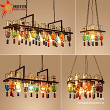 酒吧台吊灯复古工业风酒瓶装饰餐厅理发店创意个性铁艺术玻璃灯具