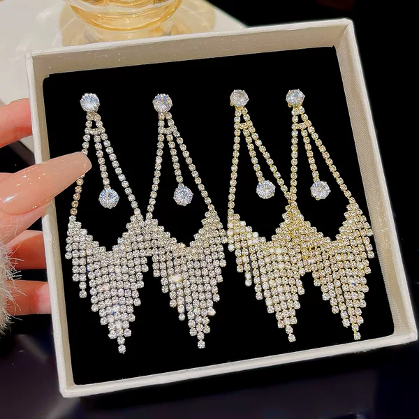 925 silver needle diamond tassel earrings light luxury elegant long earrings fashion personality European and American high-grade earrings for women