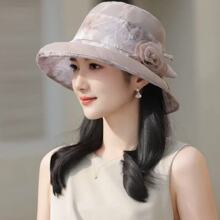 轻盈透气防晒帽子女士妈妈百搭优雅花朵休闲气质遮阳帽透气太阳帽