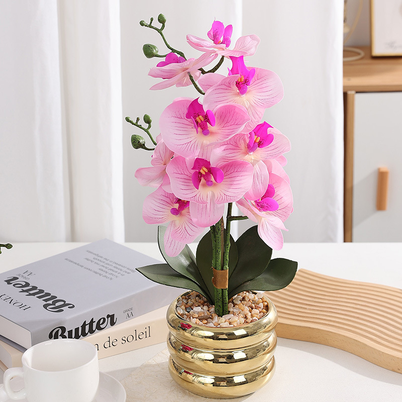 高档仿真花新中式手感蝴蝶兰结婚礼品样板房办公软装绢花客厅假花