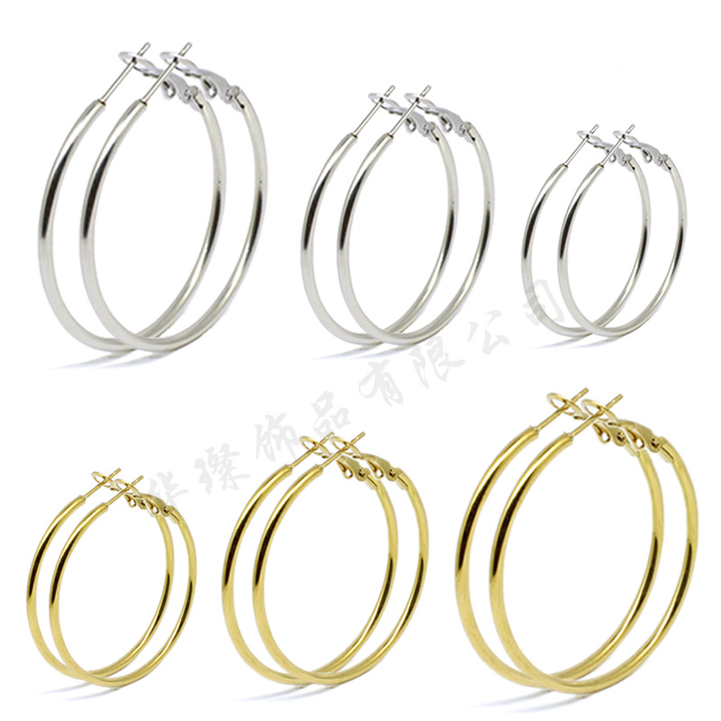 European and American Style 316 Stainless Steel Large Hoop Earrings with Spring Clip, Shrimp Bow Clasp, Coil Earrings, Classic Versatile Cross-Border Jewelry