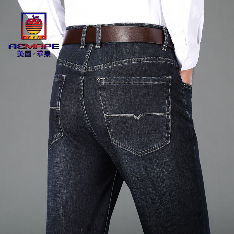 AEMAPE American Apple Bottom Scratch Thick Autumn Denim Pants High Waist Loose Straight Stretch Jeans