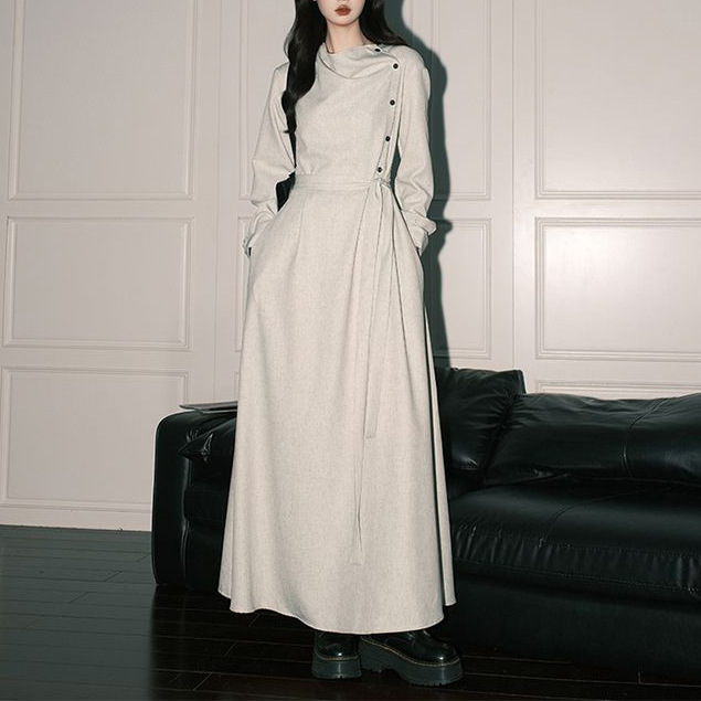 2025 New French Apricot Strap Waist Long-Sleeved Dress for Women, Super Popular Artistic Wear A-Line Long Skirt 2025 New French Apricot Strap Waist Long-Sleeved Dress for Women, Super Popular Artistic Wear A-Line Long Skirt