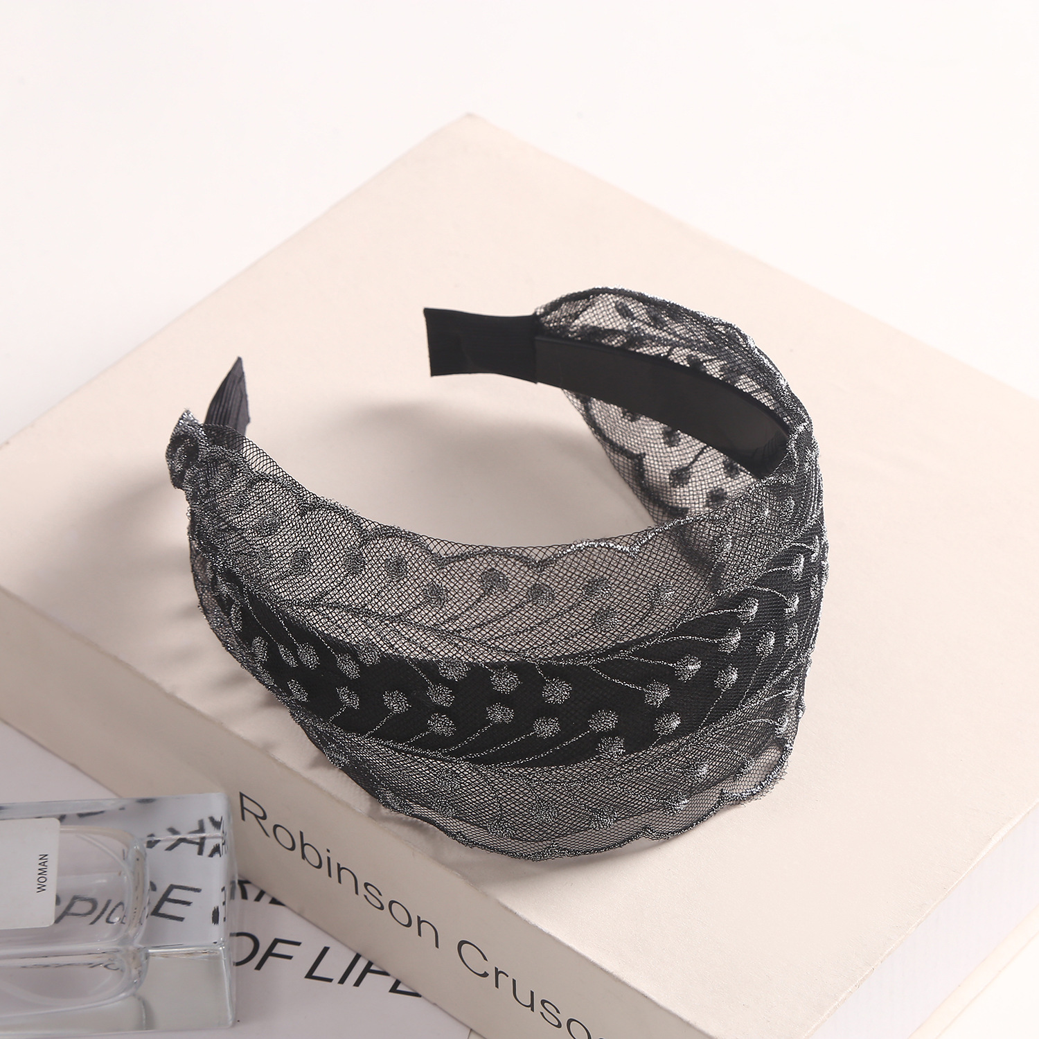 Correa para el cabello con flequillo de ala ancha coreana, diadema de flores bordadas de encaje de compresión femenina, horquilla, accesorios para el cabello, diadema para el cabello, diadema para el cabello