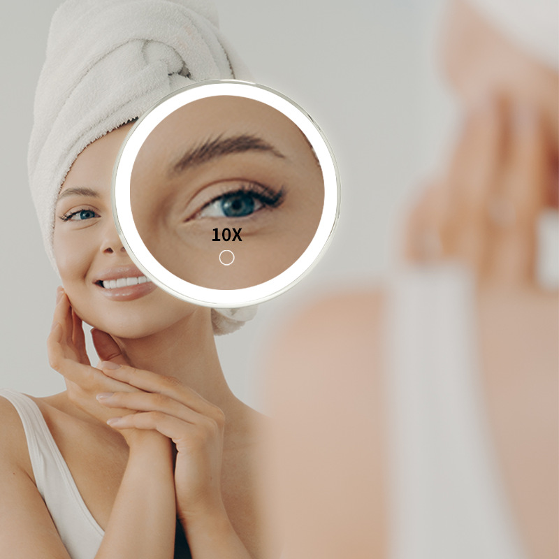 Suministro directo de fábrica HD 5-10X veces lupa led Amazon baño baño afeitado maquillaje ventosa espejo