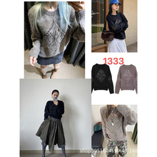 现货发！25秋冬镂空菱形针织衫女慵懒风宽松软糯圆领毛衣女