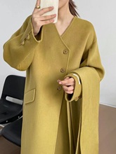 【贈送羊毛圍巾】高端手縫2022新款雙面羊毛大衣女中長款氣質外套