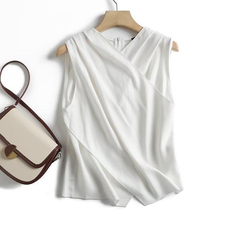 BM & MD & ZA Summer New Women's Wear Linen Blended Cross Design Sleeveless Vest Shirt Top