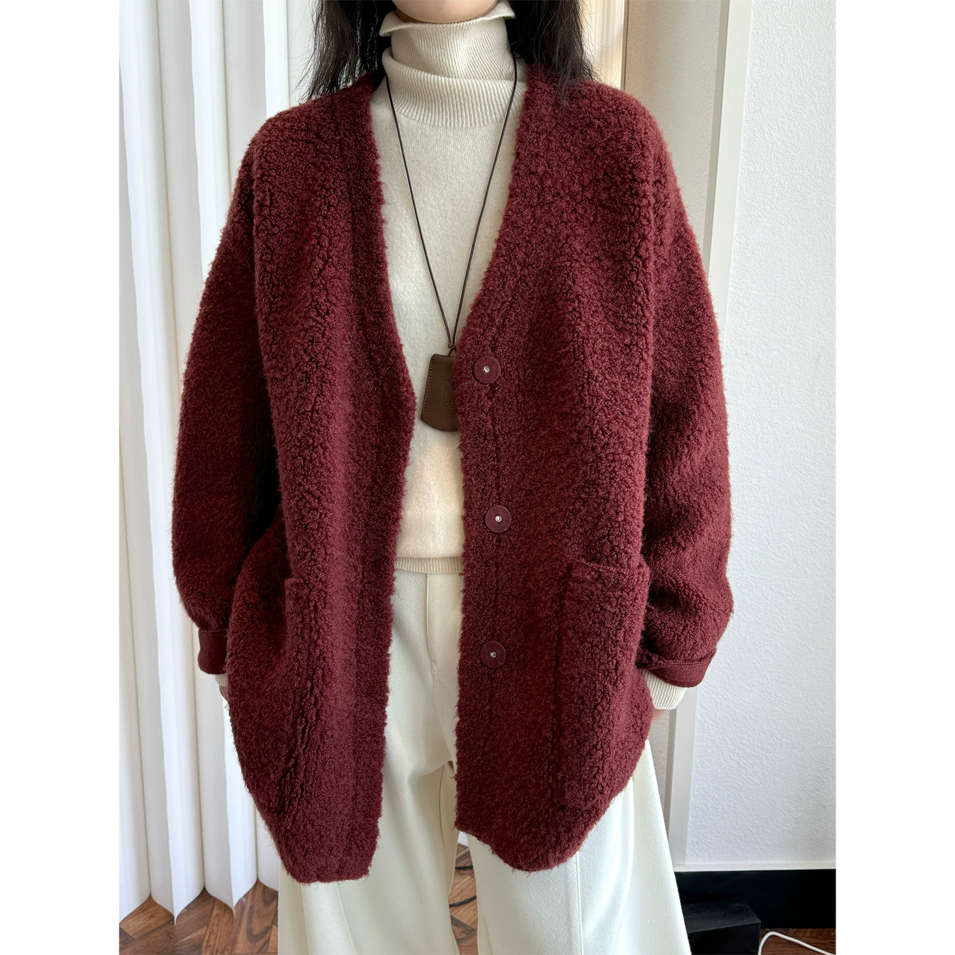 Lu Fu зимняя новая корейская версия шерсти утолщенная кружка свитер куртка толстая теплая средняя длинная куртка женщина