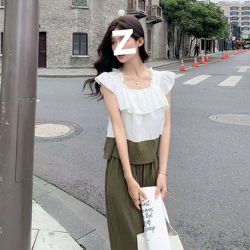 高级感休闲慵懒风阔时尚套装女夏季新款小飞袖衬衫阔腿长裤两件套