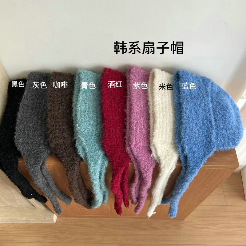 韩版秋冬季新款后开叉针织系带帽子女百搭保暖护耳毛线帽套头冷帽|undefined
