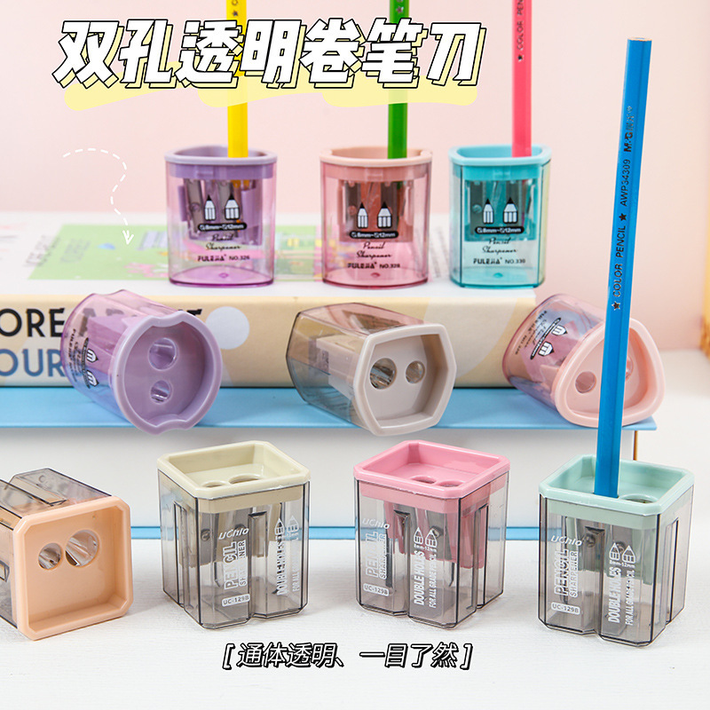 子供と小学生向けのシンプルな2穴透明鉛筆削り、小型ポータブル鉛筆削り、鉛筆削り|undefined