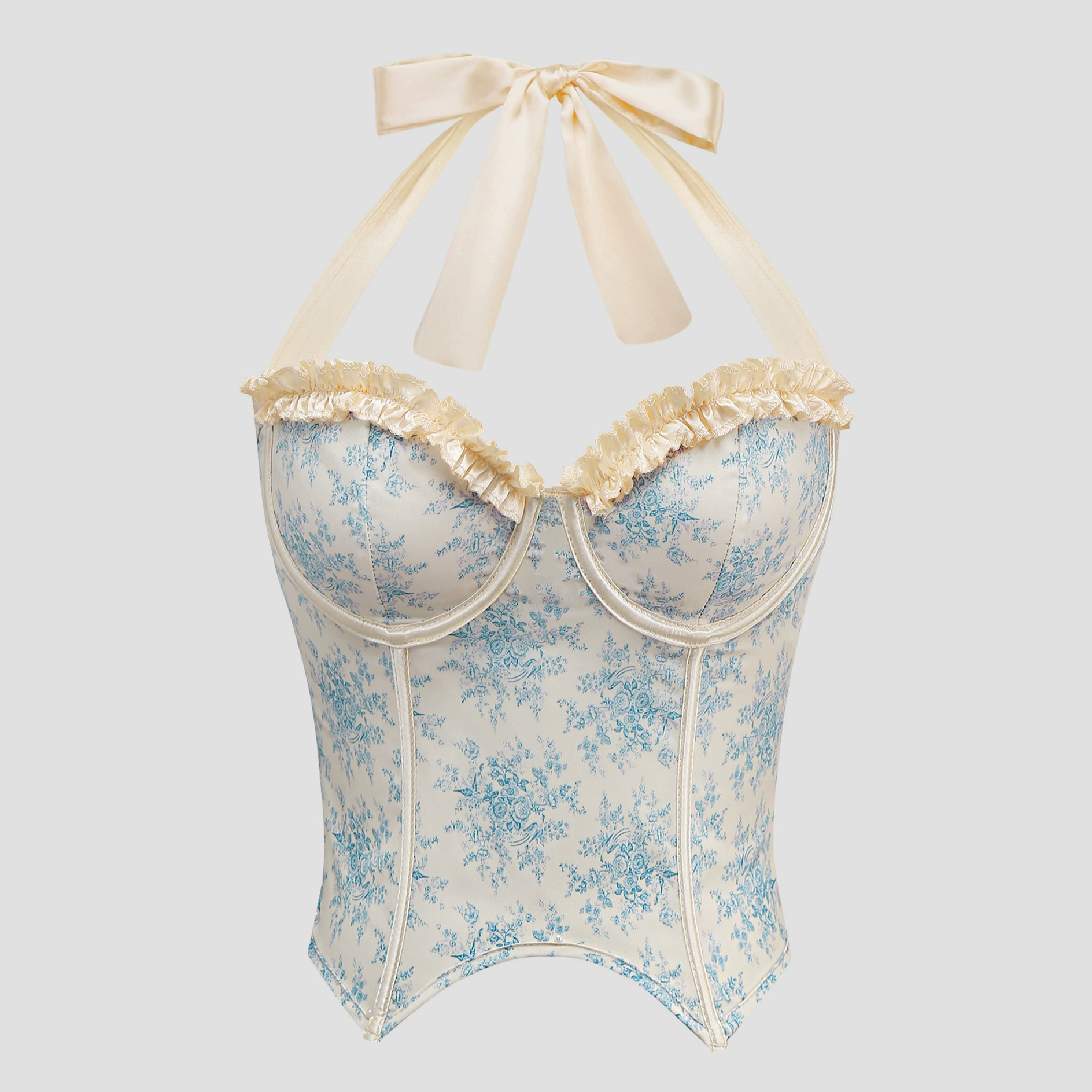 Сексуальный жилет с лямкой на шее и шнуровкой на талии в стиле ретро с принтом во французском дворце LY031