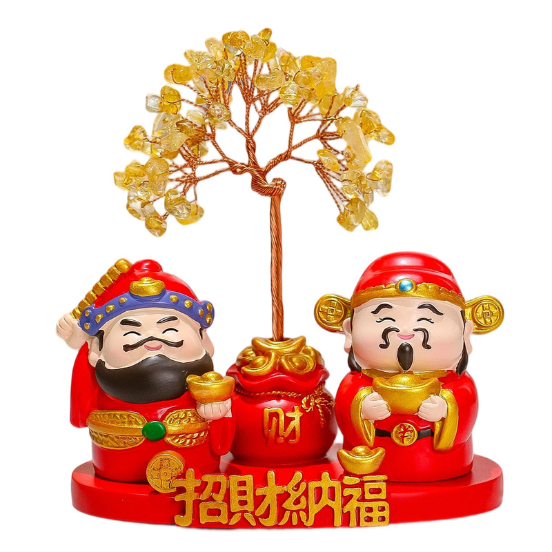 福喜神仙新中式树脂摆件聚宝盆天然黄水晶发财树客厅桌面装饰礼品|undefined