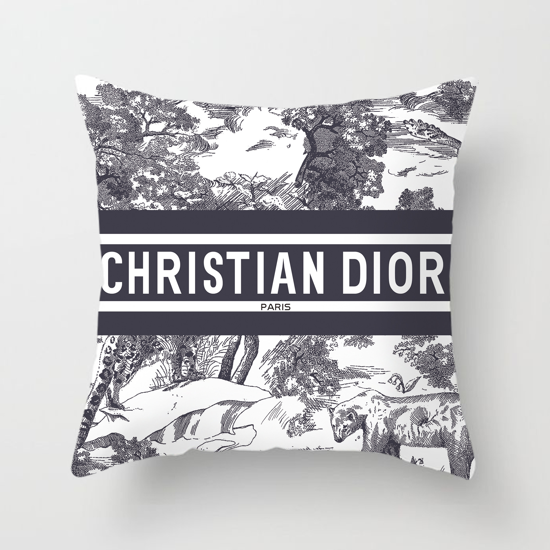 Cross-border AliExpress logo de marca europea y americana logo estilo de lujo ligero estilo cuadrado moda sala de estar sofá funda de almohada de felpa corta