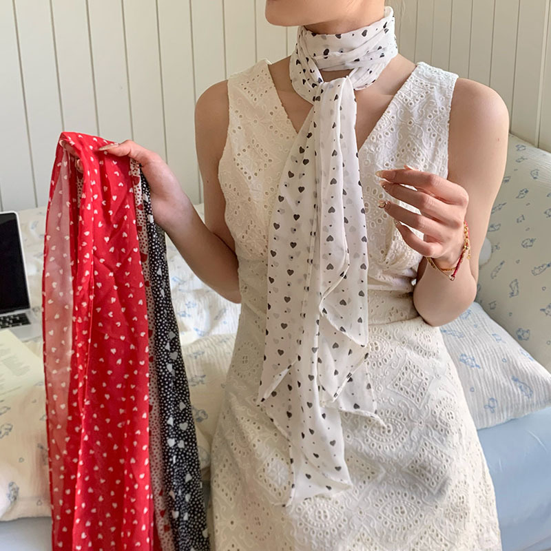 Pañuelo de seda, sentido de alta calidad, estilo francés, cinta montada, cinta para el cabello, bufanda de todo fósforo, chal, lunares, amor, bufanda de seda, bufanda pequeña